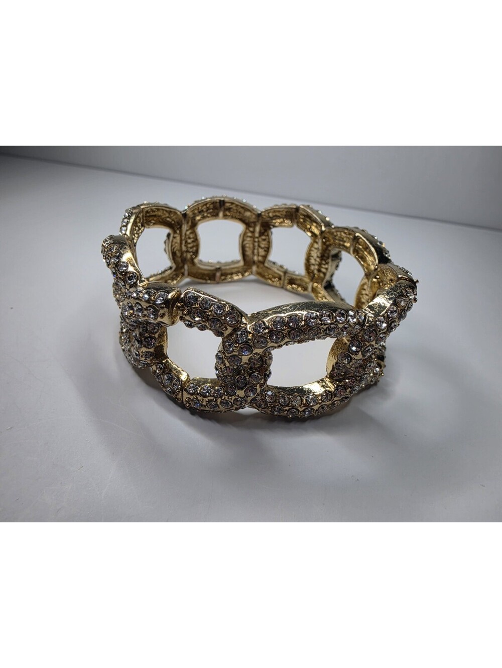 Metal Chain Rhinestone Embellished Linked Elastic Bracelet 8"